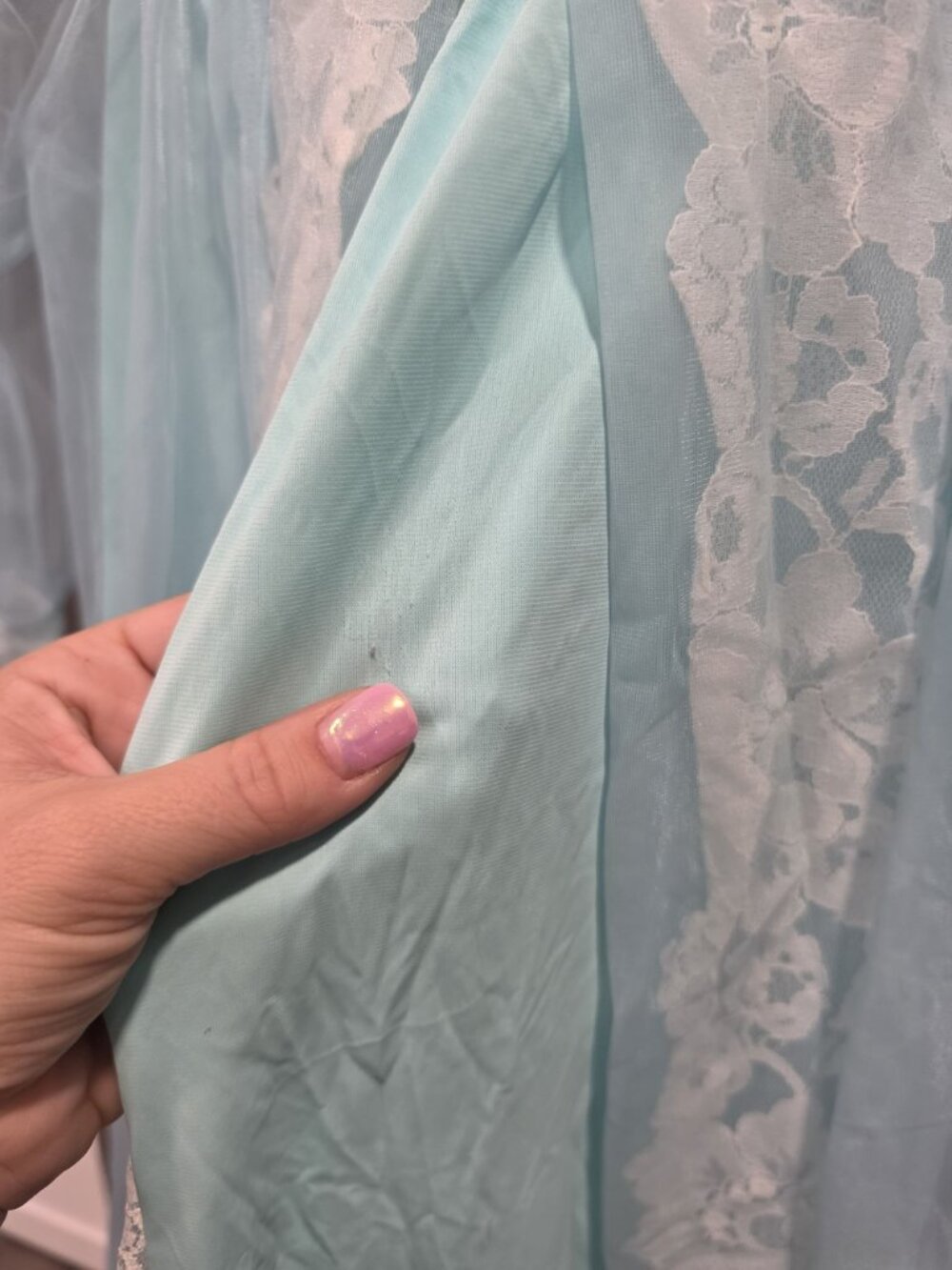 Vintage Sheer Light Blue Lace Trimmed Nightgown with sheer robe Size Medium - Picture 5 of 14